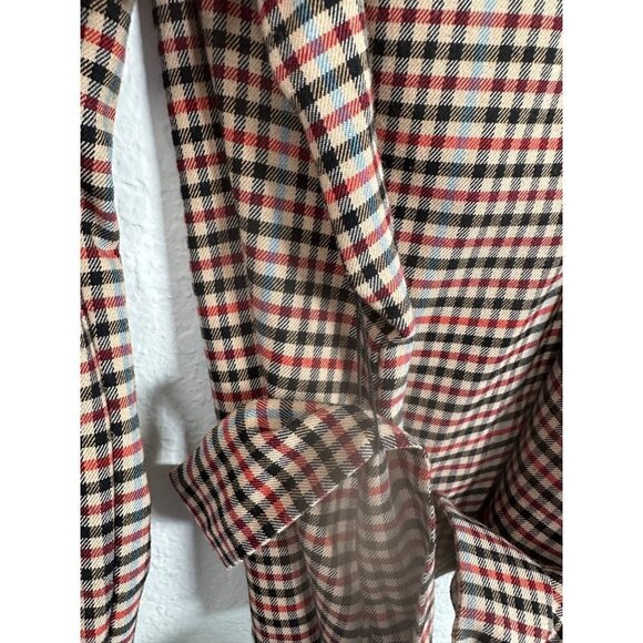 Ann Taylor  tan checkered blouse, tie closure around high waist, size Large - Picture 9 of 9